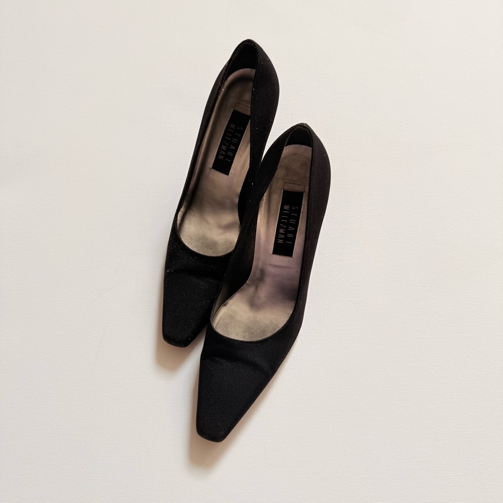 Stuart Weitzman Vintage Black Crepe Pointy Toe Pumps 8.5